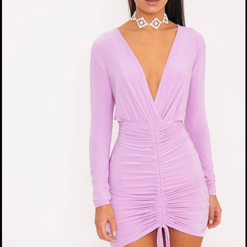 prettylittlething lilac plunge dress NWT